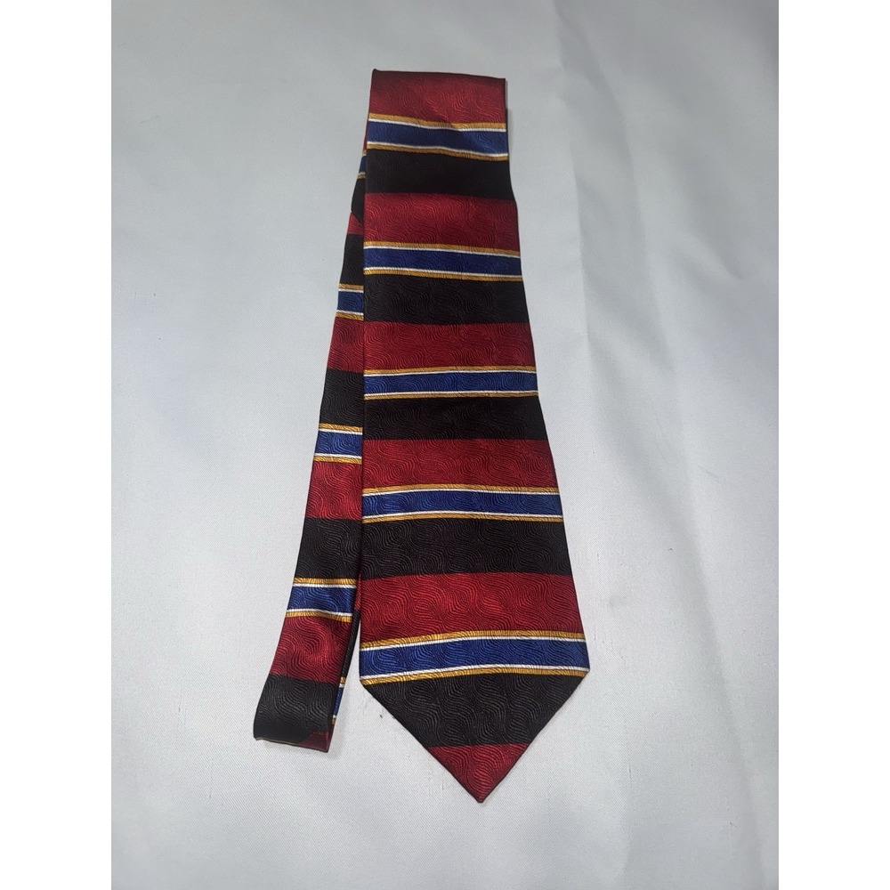 Oscar De La Renta Striped Tie Red Black‎ And Blue Silk
